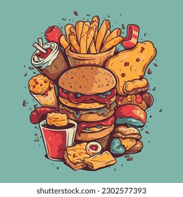 Junk Food Doodle Art, Illustration