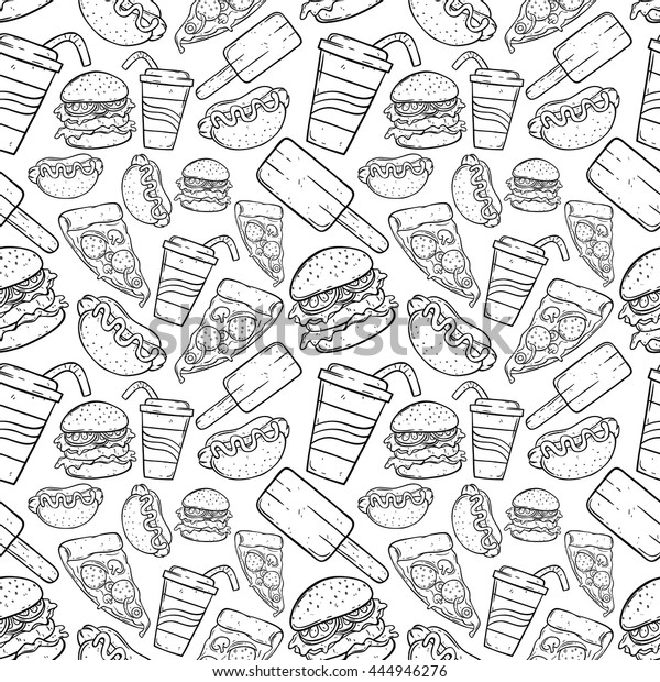 Junk Food Doodle Art Seamless Pattern Stock Vector (Royalty Free) 444946276