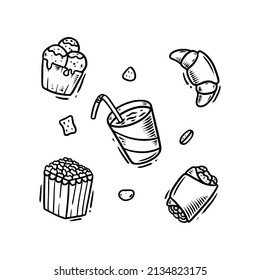 junk food doodle set illustration hand drawn