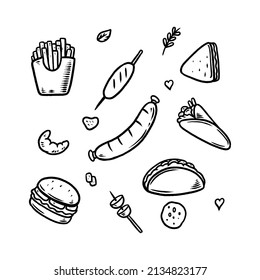 junk food doodle set illustration hand drawn
