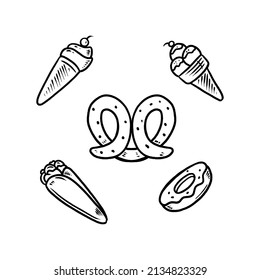 junk food doodle set illustration hand drawn