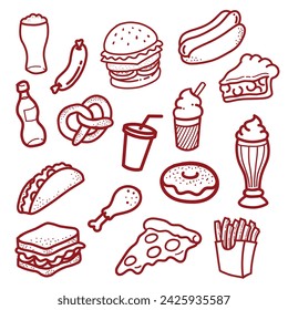 Junk food doodle vector illustration flat design line art