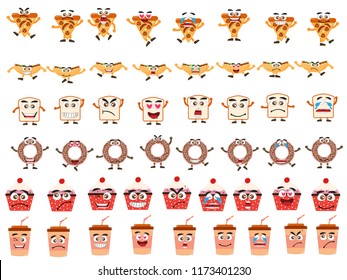 junk food emoticon set for web , sticker and chat