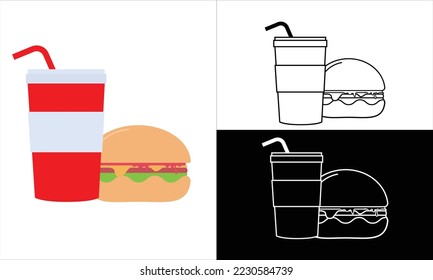 junk food fast food burger and soda drink icon flat icon