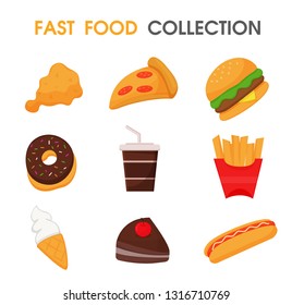 Junk food or fast food Collection set.
