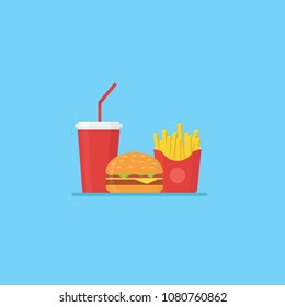 Junk food, fast food, hamburger french fries and soda