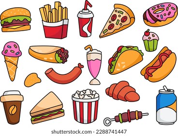 Conjunto de ilustraciones rápidas de comida chatarra