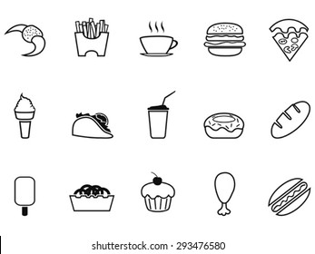 junk food fast food outline icons set