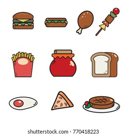Junk food and Fastfood texture vector Icon on white Background