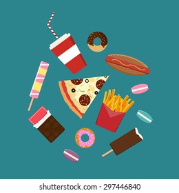 Junk food flat style set. Great fir your food design