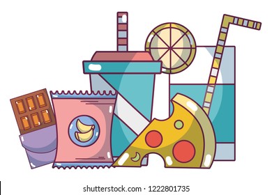 junk food grocery products cartoon