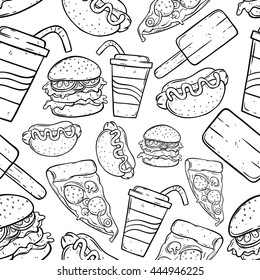 Junk food hand drawing in seamless pattern