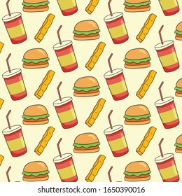 fondo vectorial de la plantilla de patrón dibujada a mano de comida chatarra