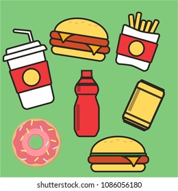 Junk food icon. Breakfast background burger vector. Junk food ve
