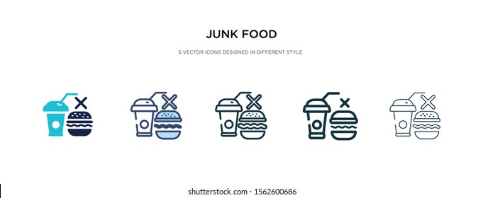 junk food icon in different style vector illustration. two colored and black junk food vector icons designed in filled, outline, line and stroke style can be used for web, mobile, ui