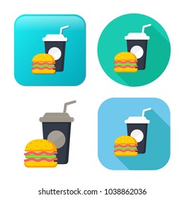 Junk Food Icon - Fast Food Icon - Burger Sandwich With Soda Drink