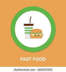 Junk Food Icon - Fast Food Icon - Burger Sandwich With Soda Drink