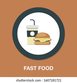 Junk Food Icon - Fast Food Icon - Burger Sandwich With Soda Drink