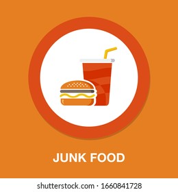 Junk Food Icon - Fast Food Icon - Burger Sandwich With Soda Drink