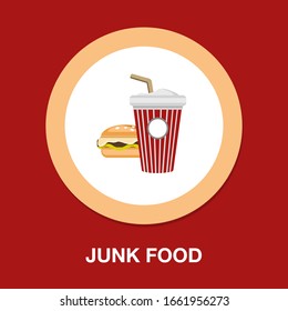 Junk Food Icon - Fast Food Icon - Burger Sandwich With Soda Drink