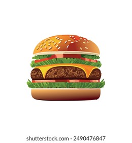 Junk Food Icon. Hamburger or cheeseburger flat color icon for food apps and websites. Fastfood illustration.