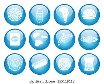 Junk Food Icon Set with Glass Button Icons