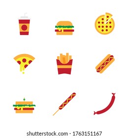 Junk Food Icon Set Illustration. Flat Style icon set. colorful icon set of junk food.