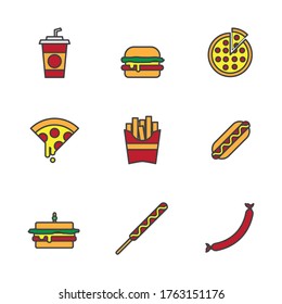 Junk Food Icon Set Illustration. Lineal Style icon set. black icon set of junk food.