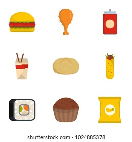 Junk food icons set. flat set of 9 junk food vector icons for web isolated on white background