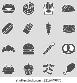 Junk Food Icons. Sticker Design. Vector Illustration.