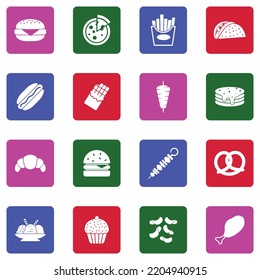 Junk Food Icons. White Flat Collection In Square. Vector Illustration.