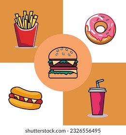 junk food illustration design.  food and drink templates