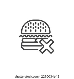 Icono de línea de comida basura. signo de estilo lineal para concepto móvil y diseño web. Icono de vector de contorno de marca transversal y hamburguesa. Símbolo, ilustración del logotipo. Gráficos vectoriales