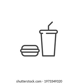 Junk food line icon. Simple outline style. Burger, fast food, food, soft drink, restaurant concept. Vector illustration isolated on white background. EPS 10