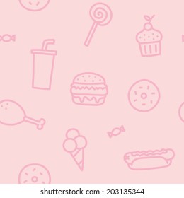 "Junk food" pink seamless vector pattern