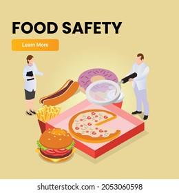 Junk food safety 3d isometric vector illustration concept for banner, website, landing page template, ads and flyer