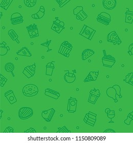 junk food seamless pattern background texture with doodle cartoon concept and greencolor