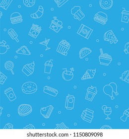 junk food seamless pattern background texture with doodle cartoon concept and blue color