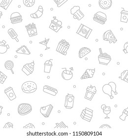 junk food seamless pattern background texture with doodle cartoon concept and white color