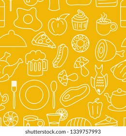 Junk food seamless pattern doodle drawing style. Line art hand drawn background vector illustration.