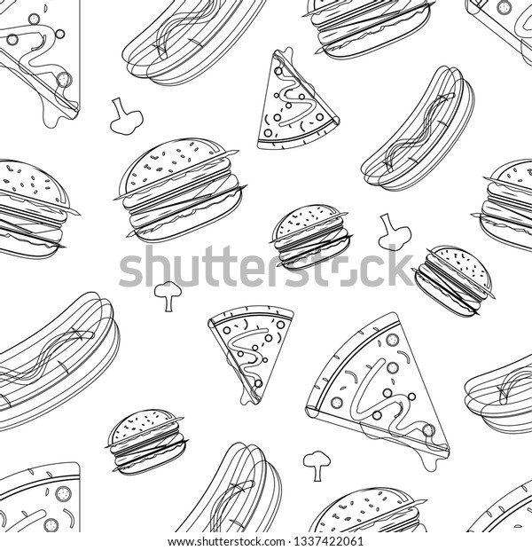 Junk Food Seamless Pattern Outline Style Stock Vector (Royalty Free ...