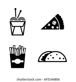 Junk Food. Simple Related Vector Icons Set for Video, Mobile Apps, Web Sites, Print Projects and Your Design. Black Flat Illustration on White Background.