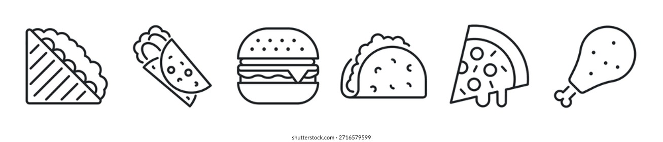 Junk Food thin line icon set. Web minimal icons