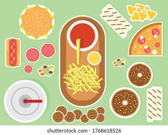 Junk food top view vector flat design