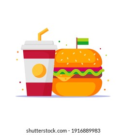 Vector de comida basura. Icono de la bebida de hamburguesas y refrescos. Icono de diseño plano listo para ser utilizado para sitios web, aplicaciones móviles, presentación y cualquier otro proyecto.