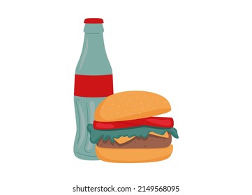 Junk food vector. Burgers and soda drink icon. Flat design icon ready to use for website, mobile app, presentation and any other projects.