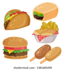 junk food vector clip art burger burrito fries chips element icon set