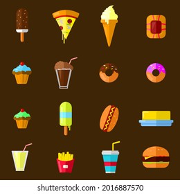 Junk Food Vector Icon Set Collection Flat Color illustration