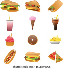 Junk food vector icons set
