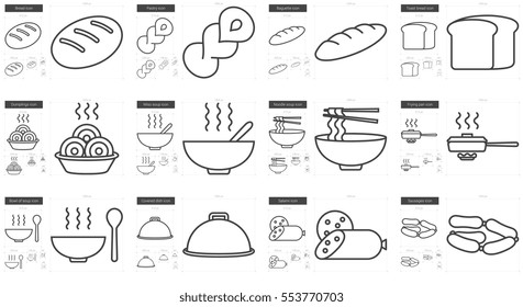 Junk food vector line icon set isolated on white background. Junk food line icon set for infographic, website or app. Scalable icon designed on a grid system.
